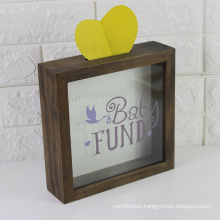 Wholesale Square Cube wood shadow box Coin Shadow Box Money Bank storage Box picture photo Frame